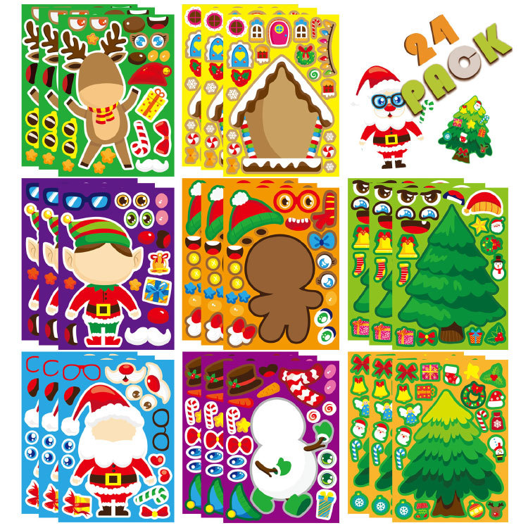 Party Games Instagram - Kawaii Kerstpuzzelstickers Cartoon Kerstman DIY Make-a-Face